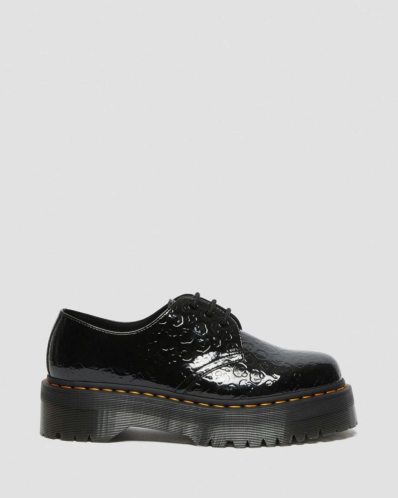 Dr Martens 1461 Leopard Emboss Lak Læder Platform Sko Dame Sort Leopard | DK 386JPQ